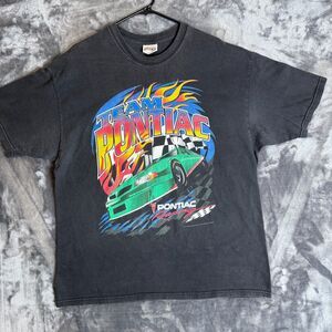 Vintage Team Pontiac Racing Black T-Shirt Short Sleeve Flames Size X-Large